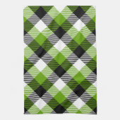 タータンチェックシンプルプレイドネオングリーン キッチンタオル (縦)
