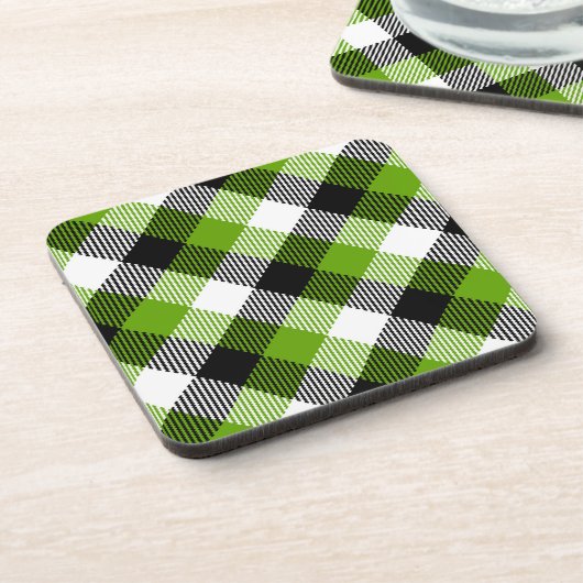 タータンチェックシンプルプレイドネオングリーン コースター (左側)