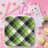 タータンチェックシンプルプレイドネオングリーン ペーパープレート (パーティー)