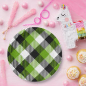 タータンチェックシンプルプレイドネオングリーン ペーパープレート (パーティー)