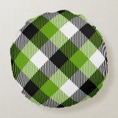 タータンチェックシンプルプレイドネオングリーン ラウンドクッション (裏面)