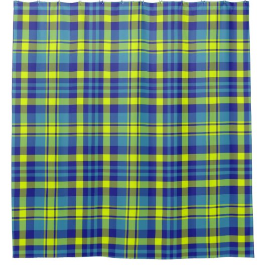 タータンチェックチェック青い黄色の緑の格子模様 シャワーカーテン (正面)