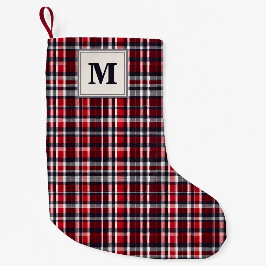 タータンチェックチェッパターン（の模様が）あるクスタイリッシュフェスティバルモノグラムの スモールクリスマスストッキング (正面)