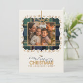 タータンチェックトリムクリスマスワンフォトメッセージID1141B シーズンカード (スタンド正面)