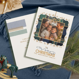 タータンチェックトリムクリスマスワンフォトメッセージID1141B シーズンカード