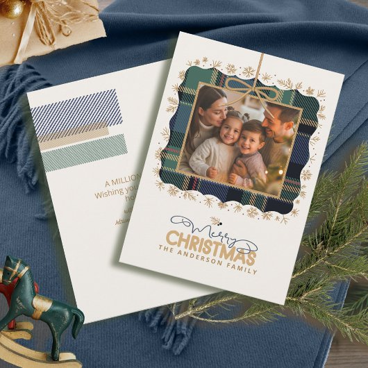 タータンチェックトリムクリスマスワンフォトメッセージID1141B シーズンカード