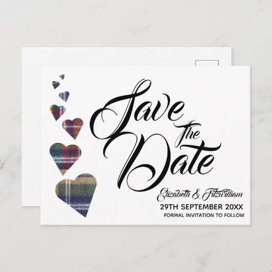 タータンチェックハート日付はがきの保存 ポストカード (正面/裏面)