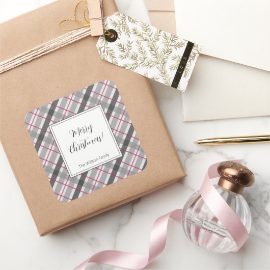 タータンチェックバルモラルブラックグレーブルゴーニュモノグラムの スクエアシール (ギフト)