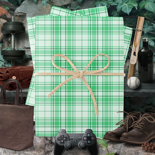 タータンチェックパステル鮮やかグリーンからダークグリーン ラッピングペーパーシート