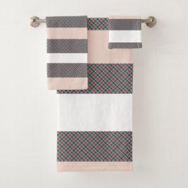 タータンチェックパターエレガントン赤緑ピンク バスタオルセット