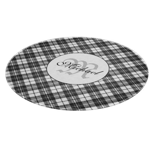 タータンチェックパターンクリスマス白黒モノグラム カッティングボード (角)