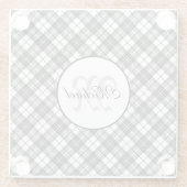 タータンチェックパターンクリスマス白黒モノグラム ガラスコースター (裏面)