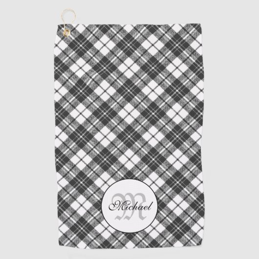 タータンチェックパターンクリスマス白黒モノグラム ゴルフタオル (正面)