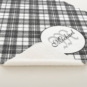 タータンチェックパターンクリスマス白黒モノグラム シェルパブランケット (3/4)