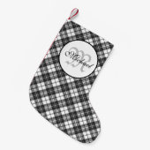 タータンチェックパターンクリスマス白黒モノグラム スモールクリスマスストッキング (正面 (吊り時))
