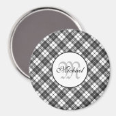 タータンチェックパターンクリスマス白黒モノグラム マグネット (正面/裏面)