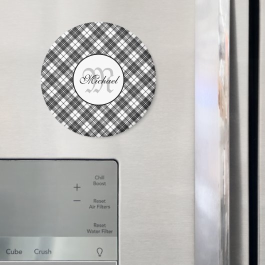 タータンチェックパターンクリスマス白黒モノグラム マグネット (インサイチュ (冷蔵庫))