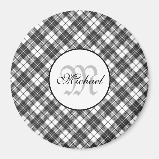 タータンチェックパターンクリスマス白黒モノグラム マグネット (正面)