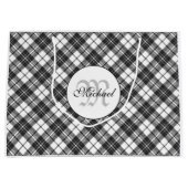 タータンチェックパターンクリスマス白黒モノグラム ラージペーパーバッグ (正面)