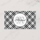 タータンチェックパターンクリスマス白黒モノグラム 名刺 (正面)