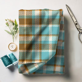 タータンチェックパターンターコイズと金ゴールドID210 ファブリック