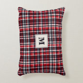 タータンチェックパターンレッドプレイドクリスマスモノグラムの アクセントクッション (正面(垂直))
