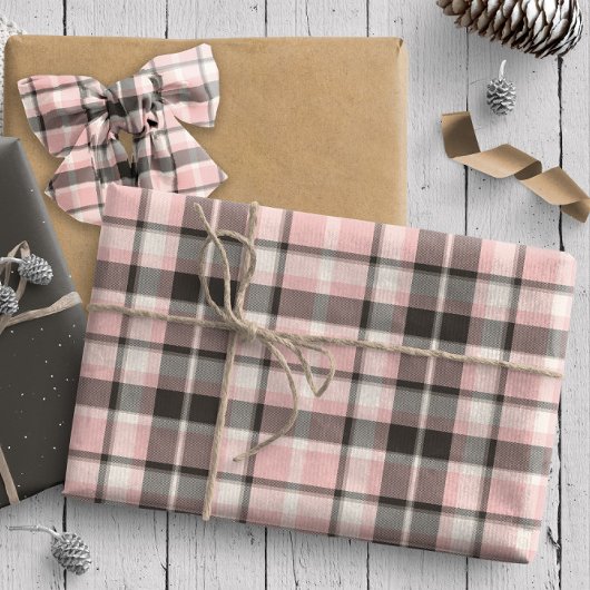 タータンチェックパターン10ピンクとグレーID210 ラッピングペーパー