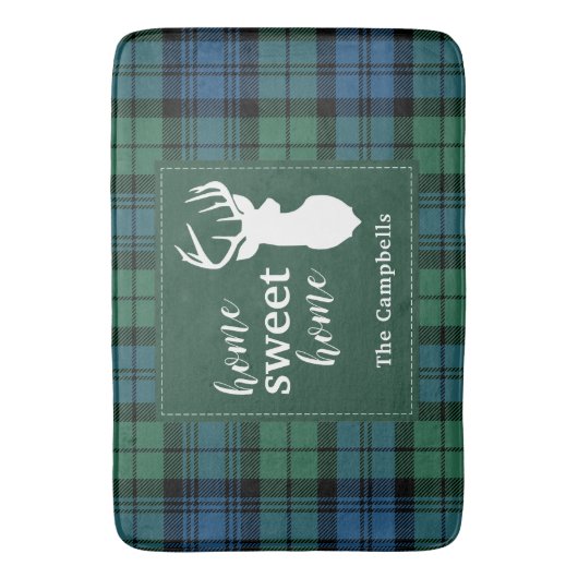 タータンチェックパーソナライズされたクリスマスクランキャンベルプレイド バスマット (正面縦)