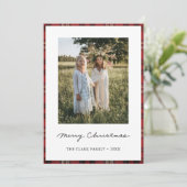 タータンチェックパーソナライズされたメリークリスマスフォトカード シーズンカード (スタンド正面)