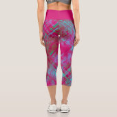 タータンチェックピンクパープルアクアプレイドピンクウエストバンド カプリレギンス (裏面)