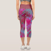 タータンチェックピンクパープルアクアプレイドマルーンウエストバンド カプリレギンス (裏面)