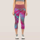 タータンチェックピンクパープルアクアプレイドマルーンウエストバンド カプリレギンス (正面)