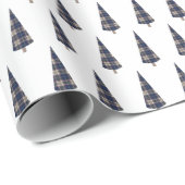 タータンチェックファッションクリスマスツリーパターンブルー ラッピングペーパー (ロールコーナー)