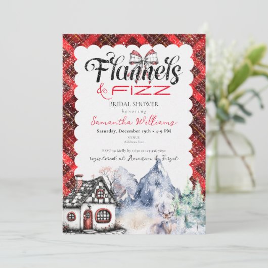 タータンチェックフ素朴ランネル&ファイズウィンターブライダルシャワー 招待状 (スタンド正面)