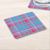 タータンチェックブルーとレッド スクエアペーパーコースター (アングル)