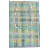 タータンチェックプライドモダンパステルイエローシアングレーグリーン ミディアムペーパーバッグ (正面)