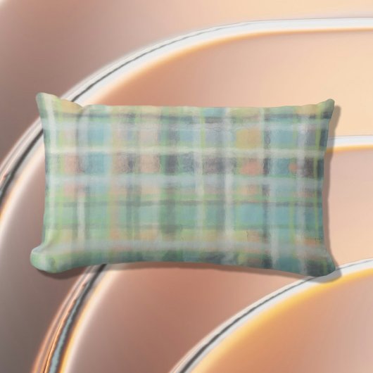 タータンチェックプライドモダンパステルイエローシアングレーグリーン ランバークッション