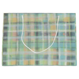 タータンチェックプライドモダンパステルイエローシアングレーグリーン ラージペーパーバッグ