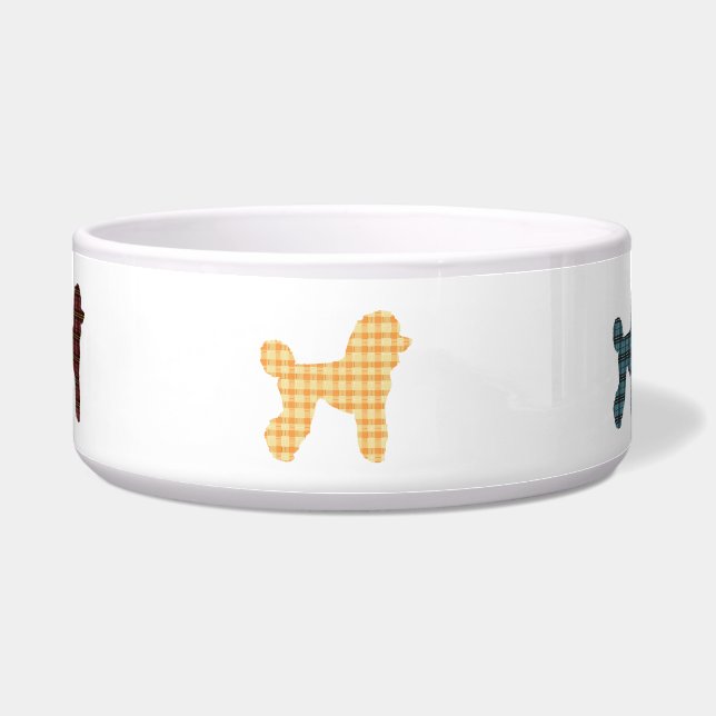 タータンチェックプリドプードドッグセラミックペットボウル ボウル (正面)