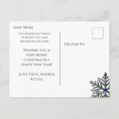 タータンチェックプレイドと雪片クリスマスカード ポストカード (裏面)