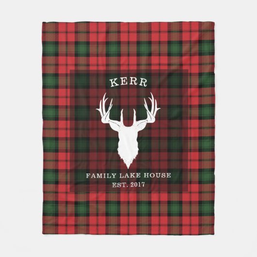 タータンチェックプレイドクランカーファミリーレイクハウス フリースブランケット (正面)