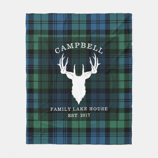 タータンチェックプレイドクランキャンベルファミリーネームレイクハウス フリースブランケット (正面)