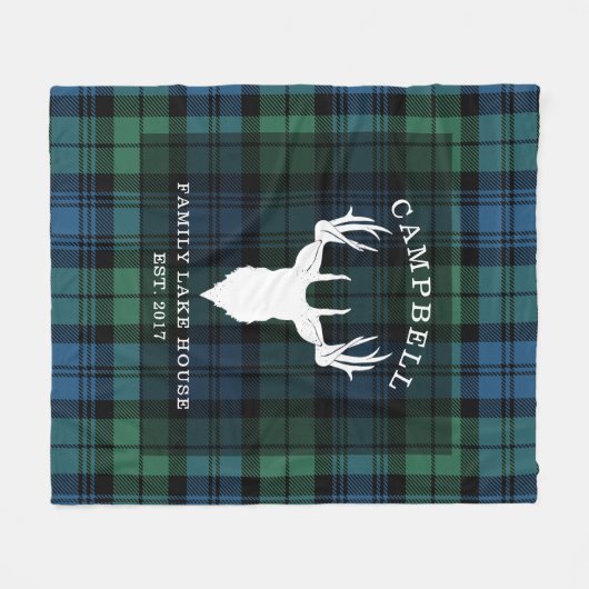 タータンチェックプレイドクランキャンベルファミリーネームレイクハウス フリースブランケット (正面(横))