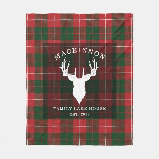 タータンチェックプレイドクランマッキノンファミリーレイクハウス フリースブランケット (正面)