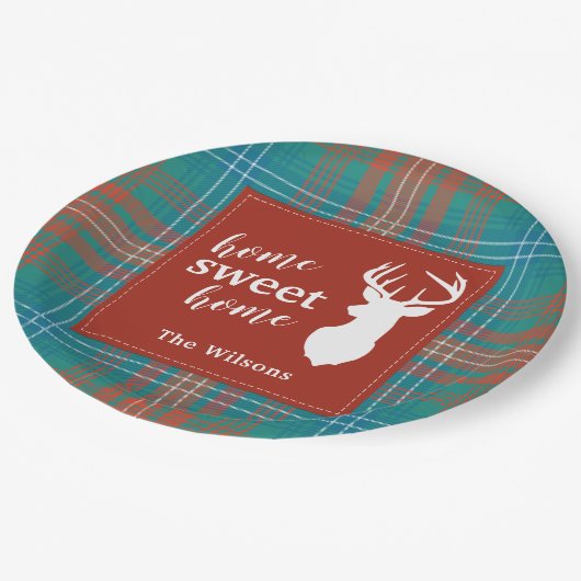 タータンチェックプレイドクリスマスクランウィルソンパーソナライズされた ペーパープレート (アングル)