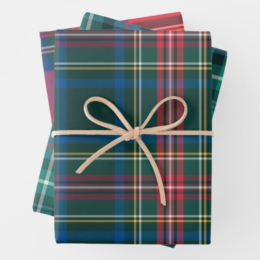 タータンチェックプレイドクリスマスフェスティバルレッドグリーンブルー ラッピングペーパーシート (インサイチュ)