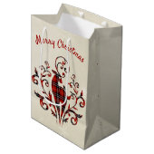 タータンチェックプレイドディアオンスノーフレークデザイン ミディアムペーパーバッグ (正面アングル)