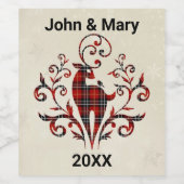 タータンチェックプレイドディアオンスノーフレークデザイン ワインラベル (シングルラベル)