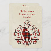 タータンチェックプレイドディアオンスノーフレークデザイン 招待状 (正面/裏面)