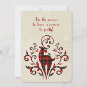 タータンチェックプレイドディアオンスノーフレークデザイン 招待状 (正面)